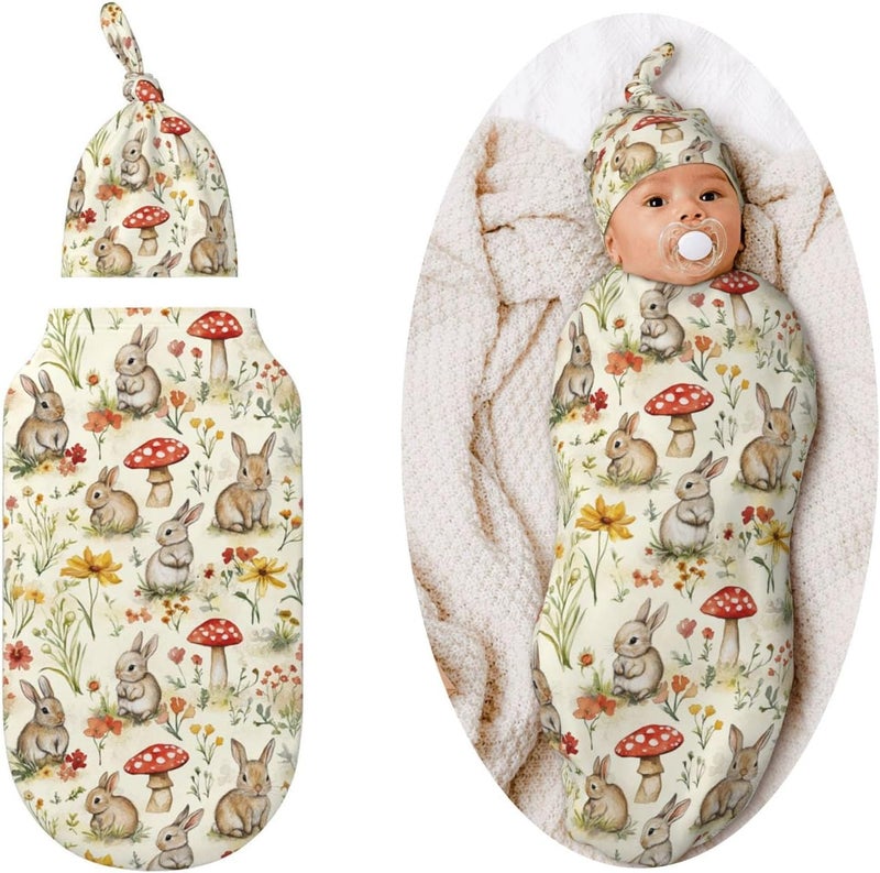 Figtihw Easter Bunny Mushroom Swaddle Blankets Newborn Receiving Blanket Baby Swaddle Wrap Soft Sleeping Sack for Baby Girls Boys - Image 1